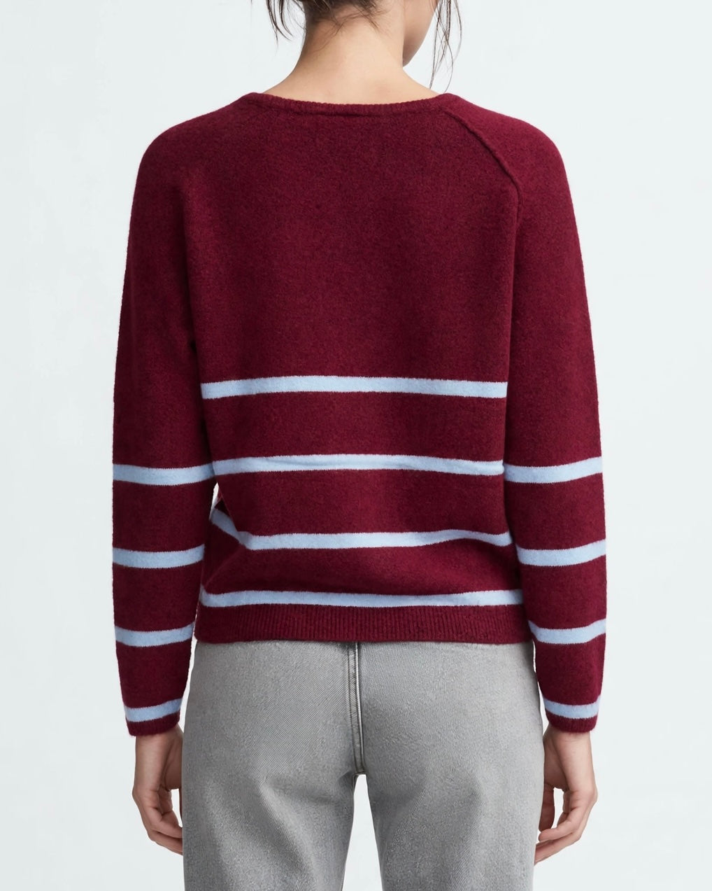 Maglione bordeaux con bande multicolor