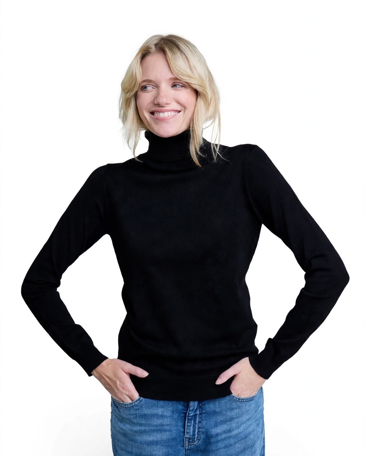 Maglione nero viscosa collo alto