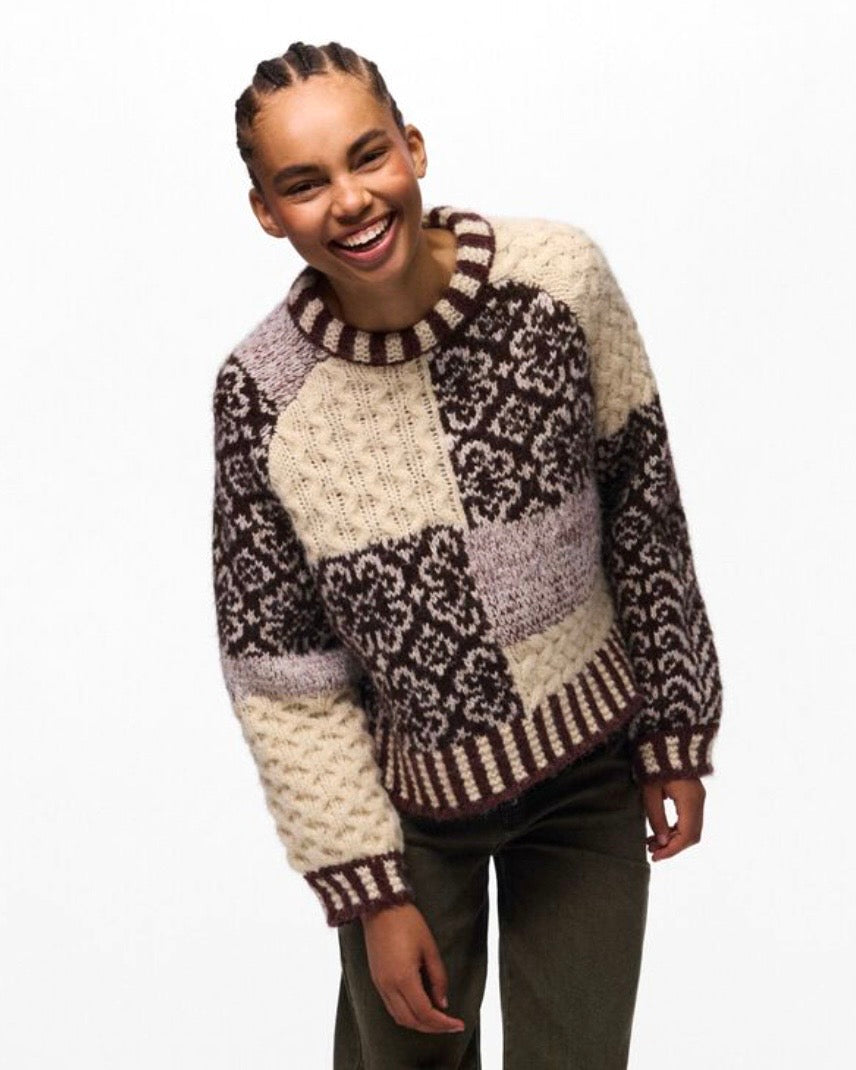 Maglione fantasia panna/moro