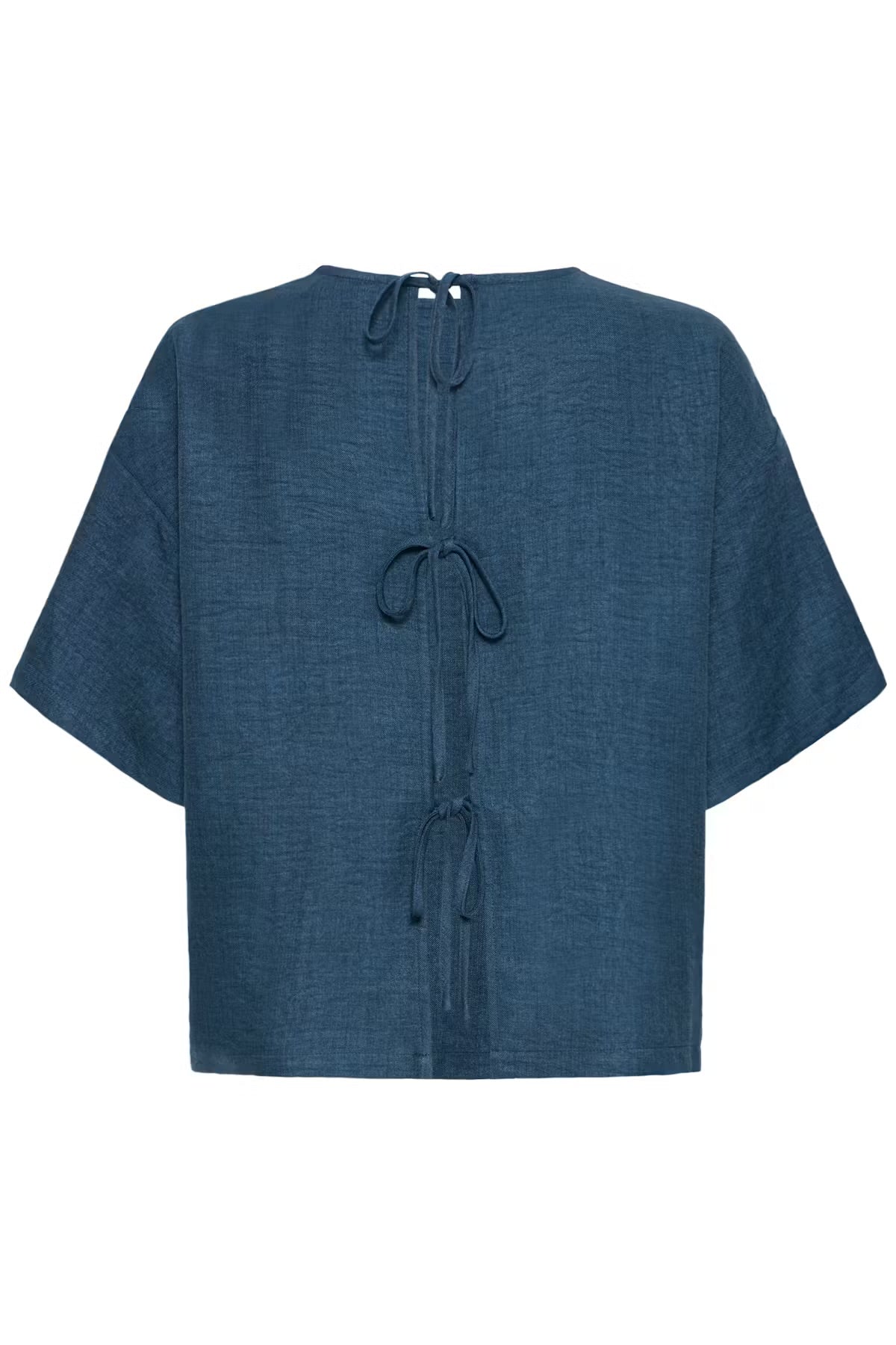 Maglia blu in cotone con chiusura dietro