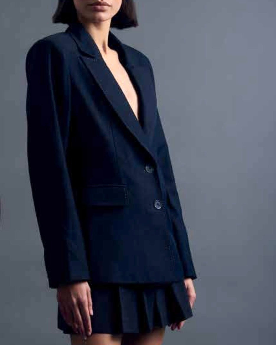 Completo navy blue giacca e gonna corta pieghe