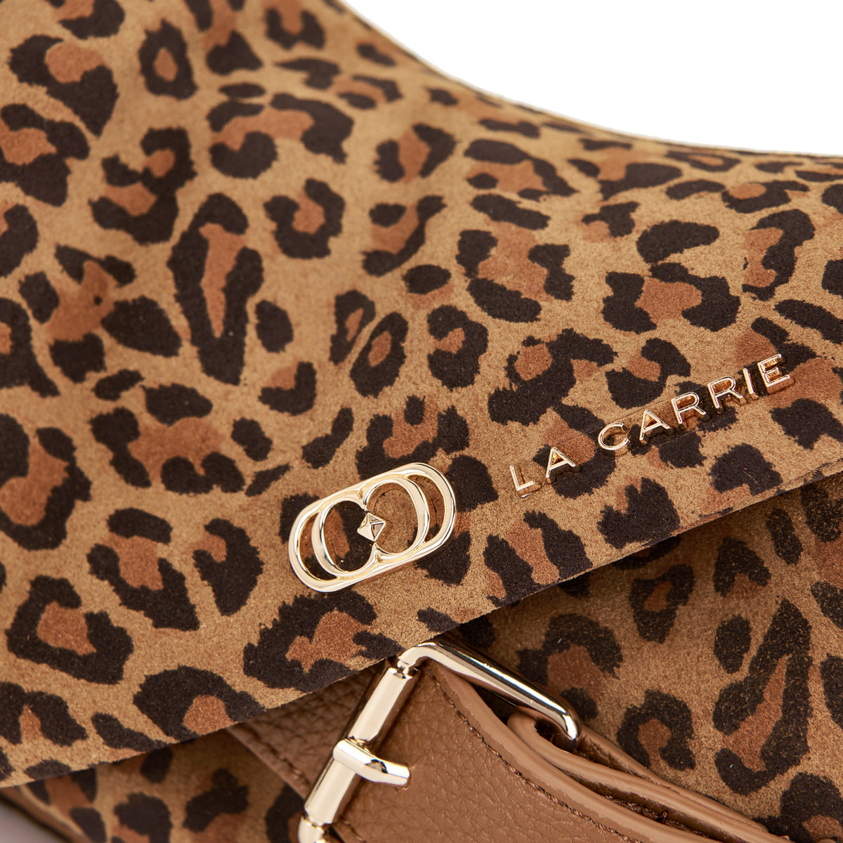 Borsa a tracolla suede stampa animalier con dettagli in ecopelle cuoio