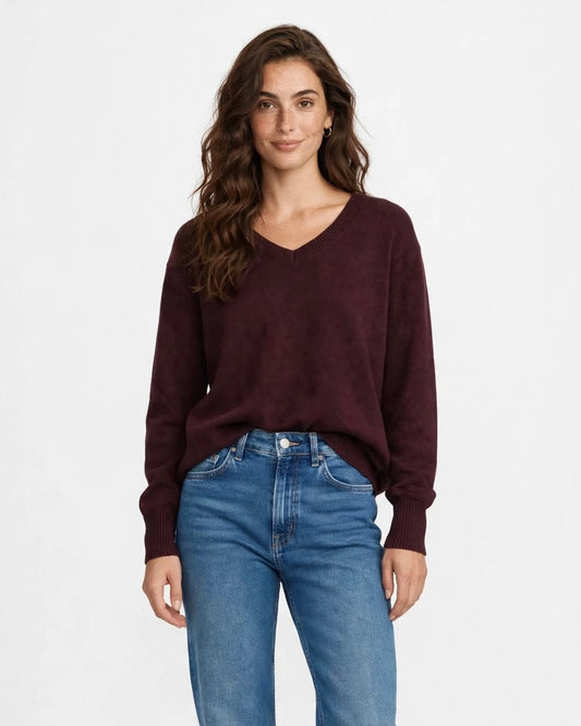Maglione bordeaux con scollo a V