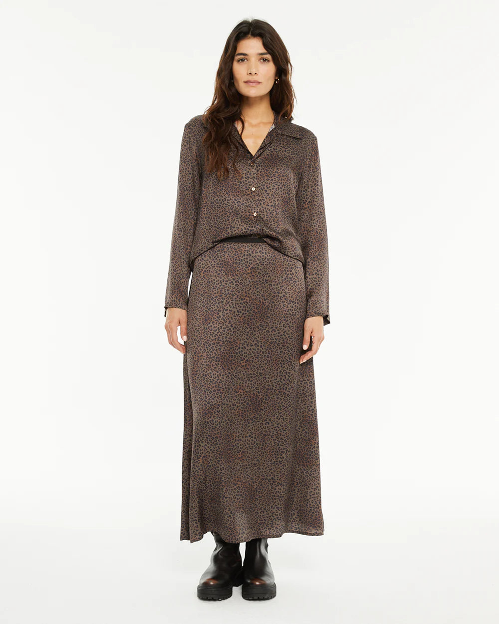 Gonna lunga marrone animalier