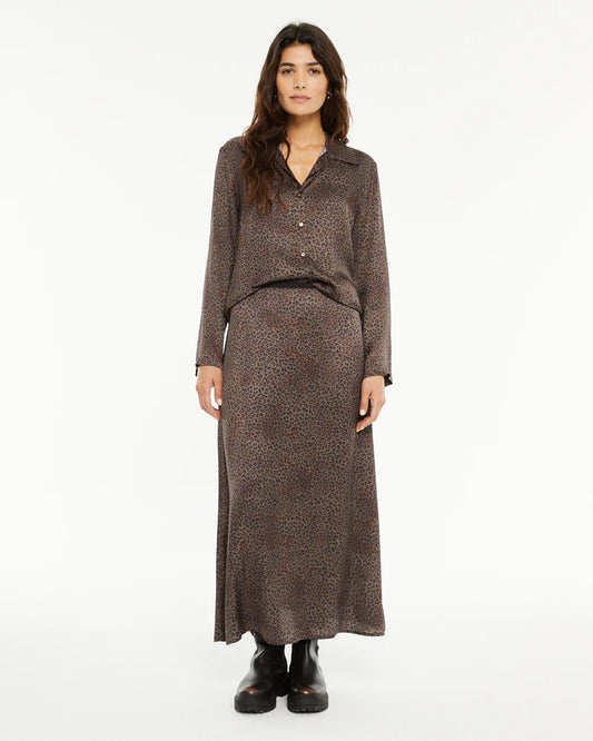 Gonna lunga marrone animalier