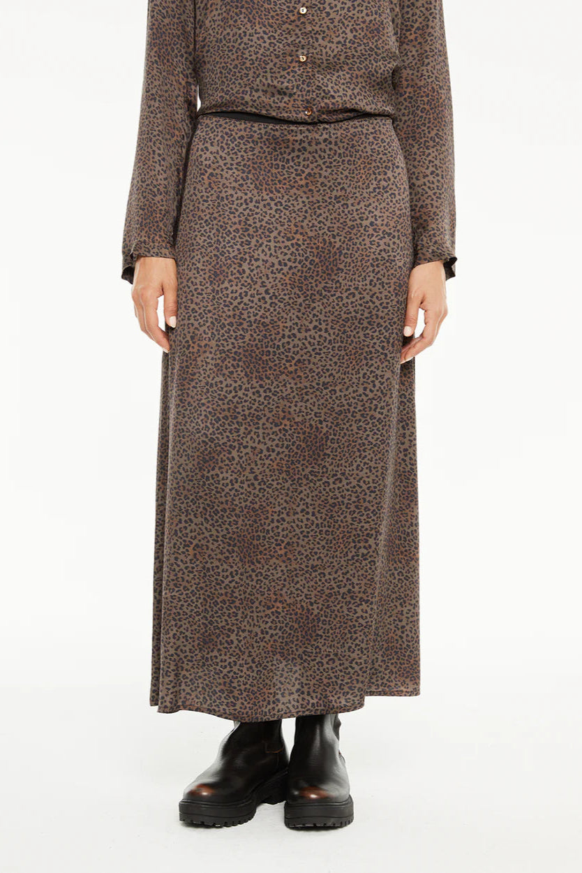 Gonna lunga marrone animalier