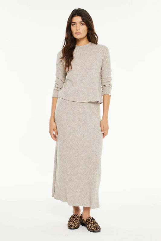 Gonna lunga beige canettata con lurex