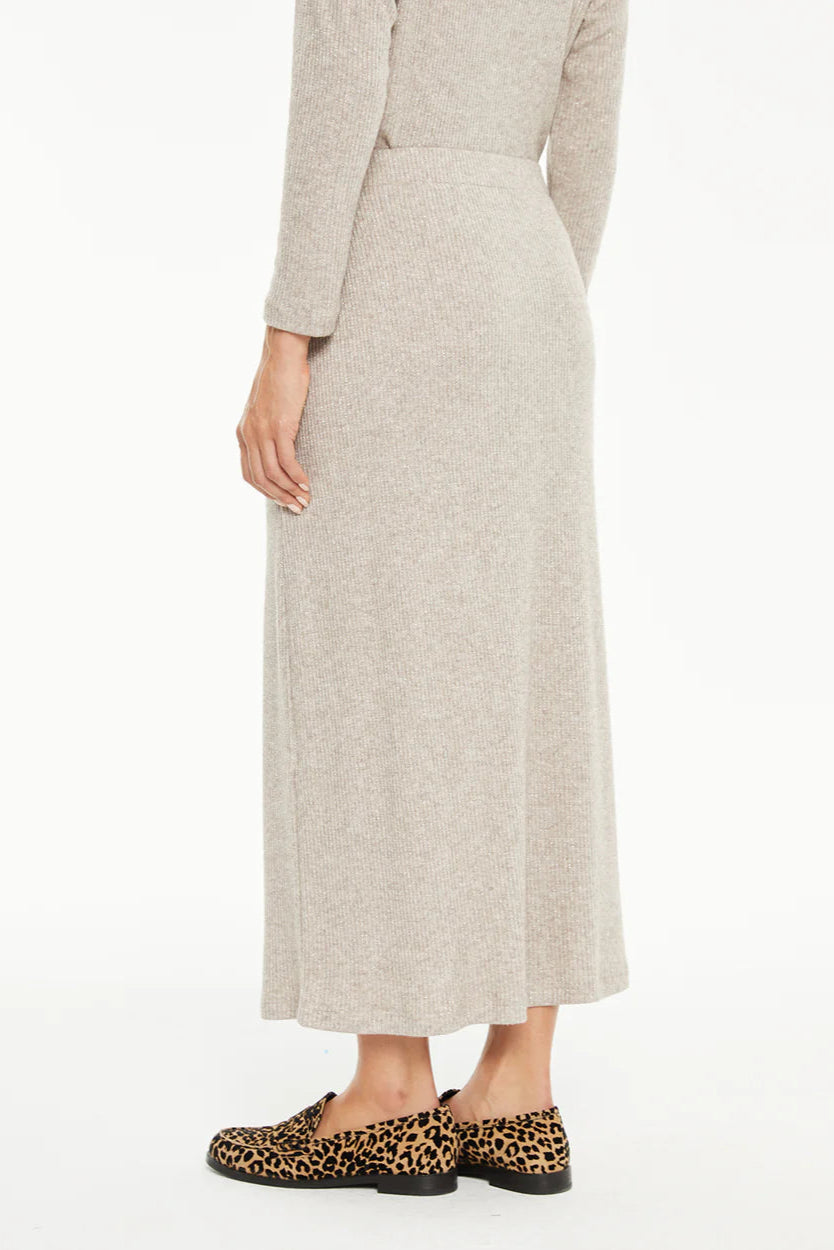 Gonna lunga beige canettata con lurex
