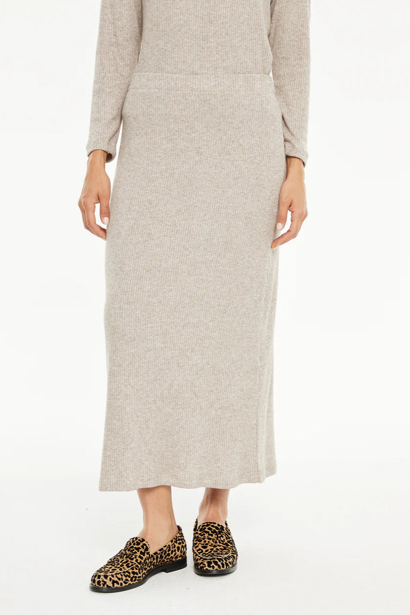 Gonna lunga beige canettata con lurex