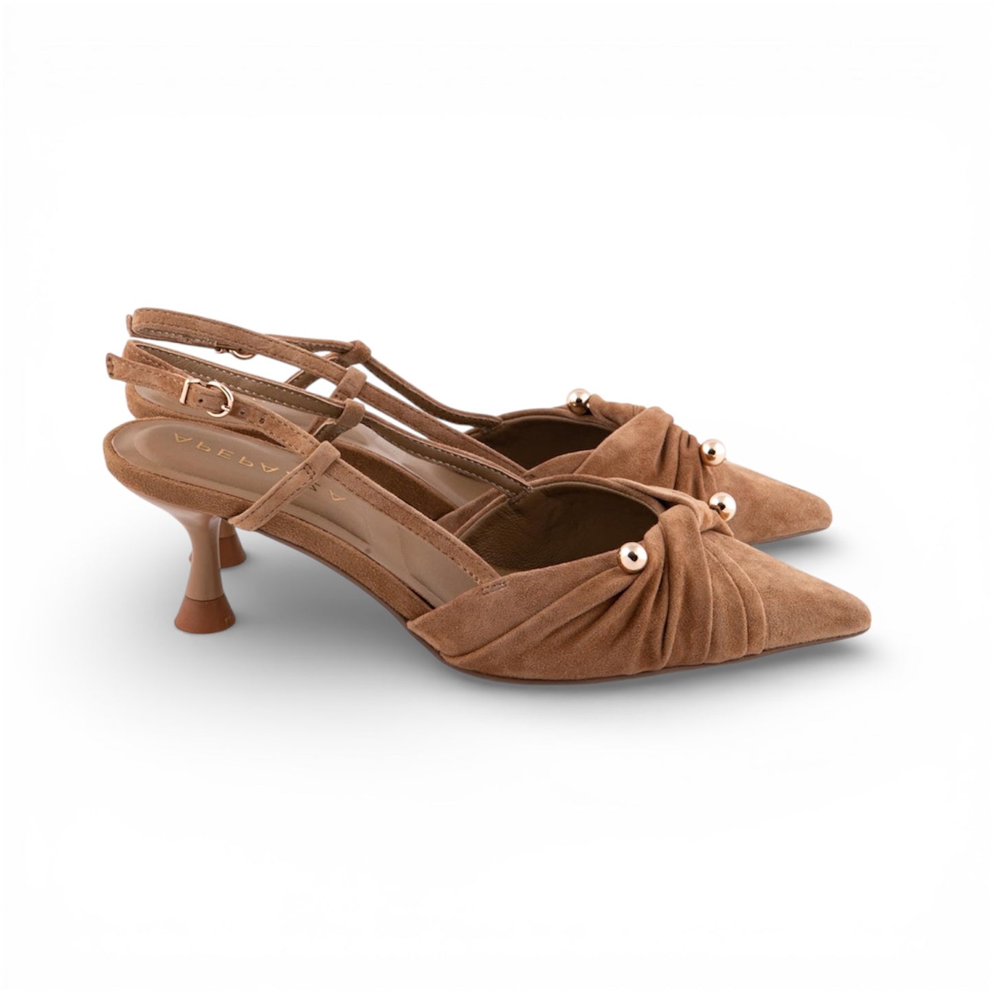 Slingback cognac con applicazione in acciaio