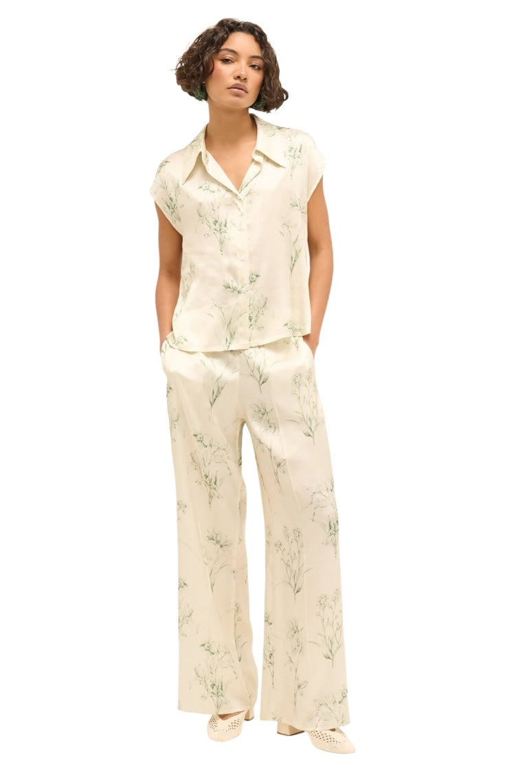 Pantalone palazzo verde menta a fantasia floreale ￼