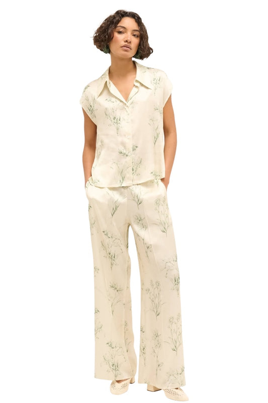 Pantalone palazzo verde menta a fantasia floreale ￼