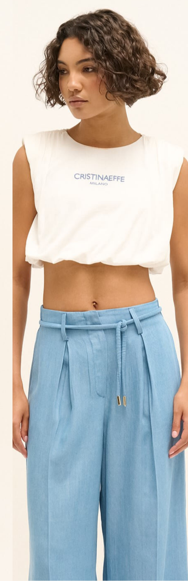 Pantalone palazzo con pinces effetto jeans