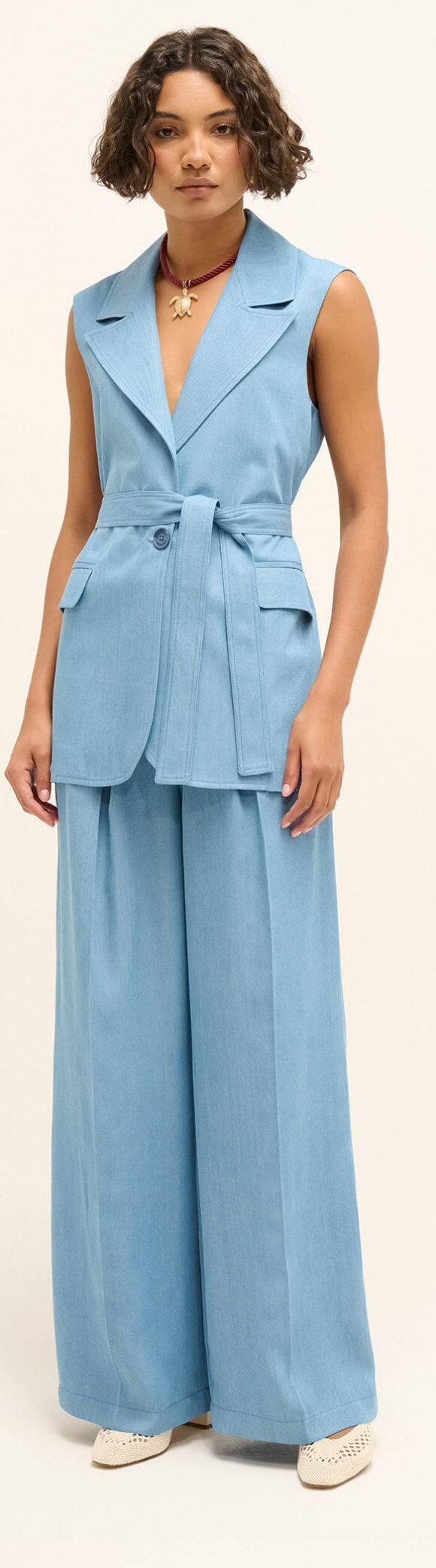 Pantalone palazzo con pinces effetto jeans