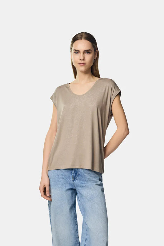 T-shirt beige effetto glitter
