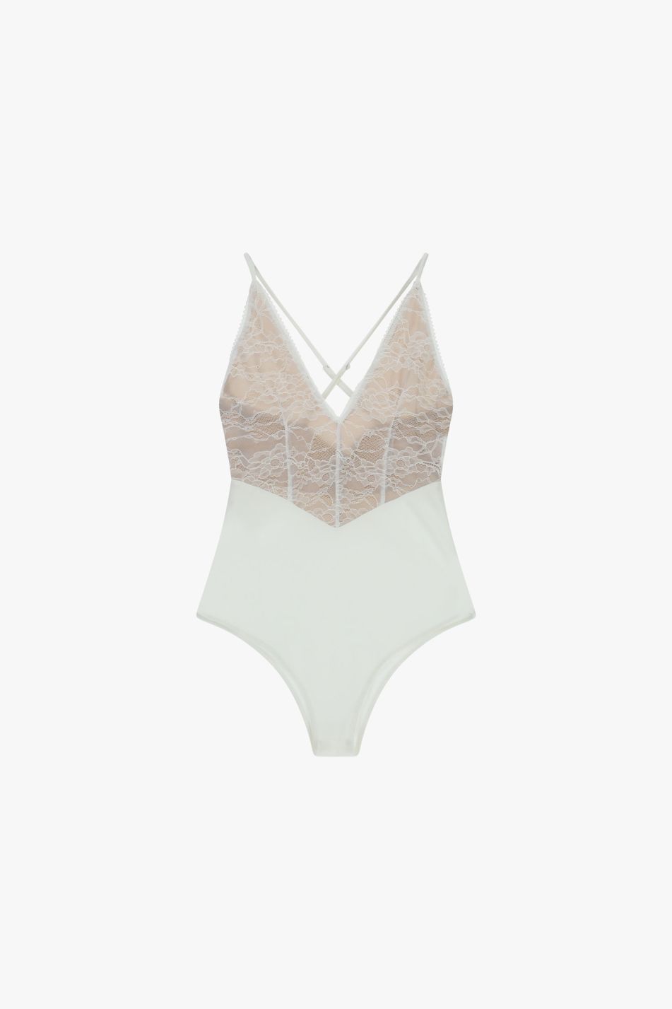 Body bianco con pizzo e scollo profondo a V