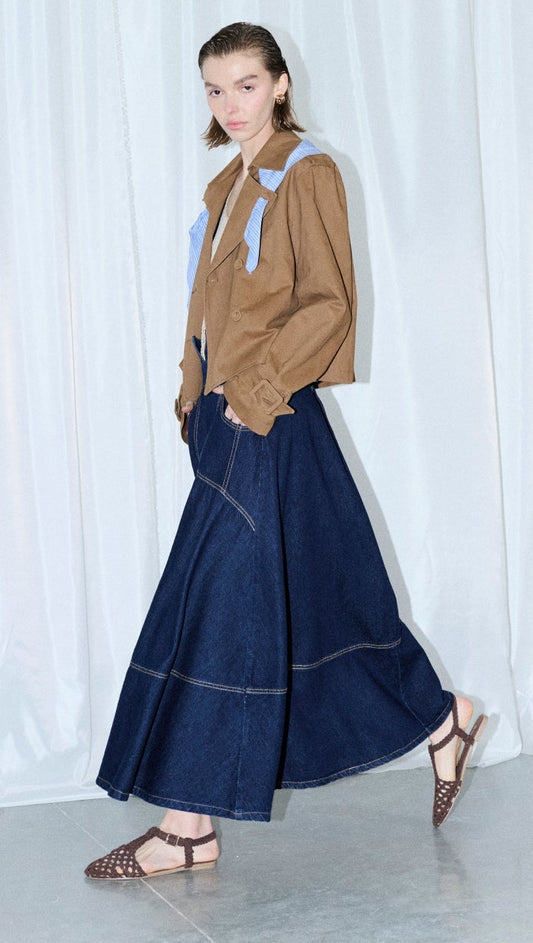 Gonna lunga in denim blu scuro