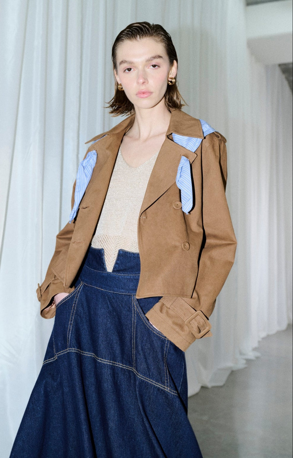 Gonna lunga in denim blu scuro