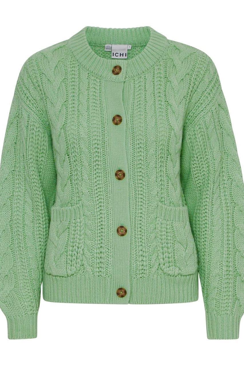 Cardigan in maglia verde con trecce