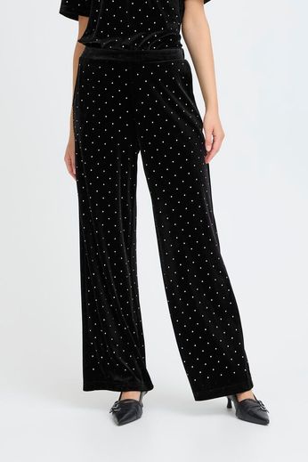 Pantalone nero in velluto con strass