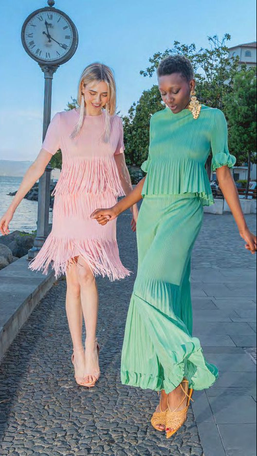 Completo verde menta plissettato con maglia manica a 3/4 e pantalone con volant